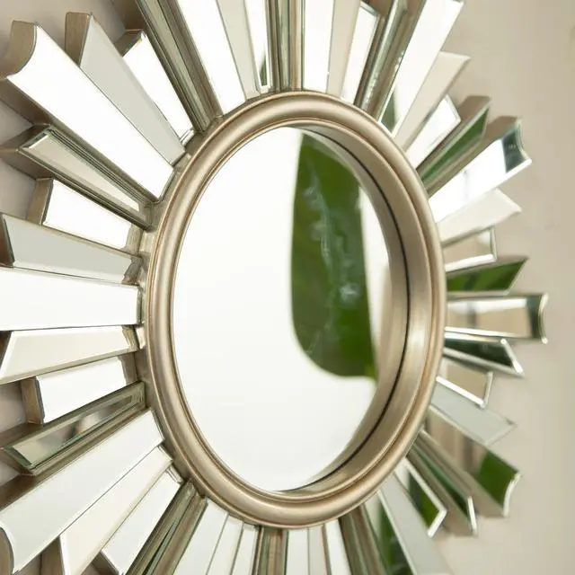 Alt view image 7 of 7 - 26'' HenGis Mirror, Wall-mounted Sunburst-shaped PU Art Decorative Mirror, Suitable for Bathroom, Bedroom, Living Room, Corridor, Entryway, etc.