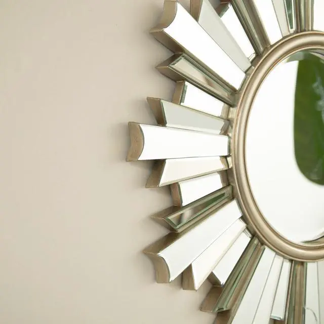 Alt view image 3 of 7 - 26'' HenGis Mirror, Wall-mounted Sunburst-shaped PU Art Decorative Mirror, Suitable for Bathroom, Bedroom, Living Room, Corridor, Entryway, etc.