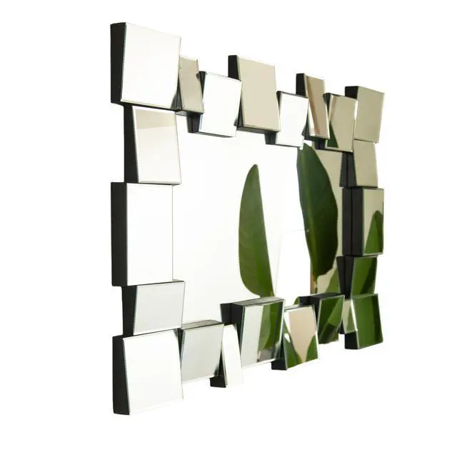 Alt view image 3 of 7 - 30'' Reage Mirror, Wall-mounted Geometric Square-spliced PU Art Decorative Mirror, Suitable for Bathroom, Bedroom, Living Room, Corridor, Entryway, etc.