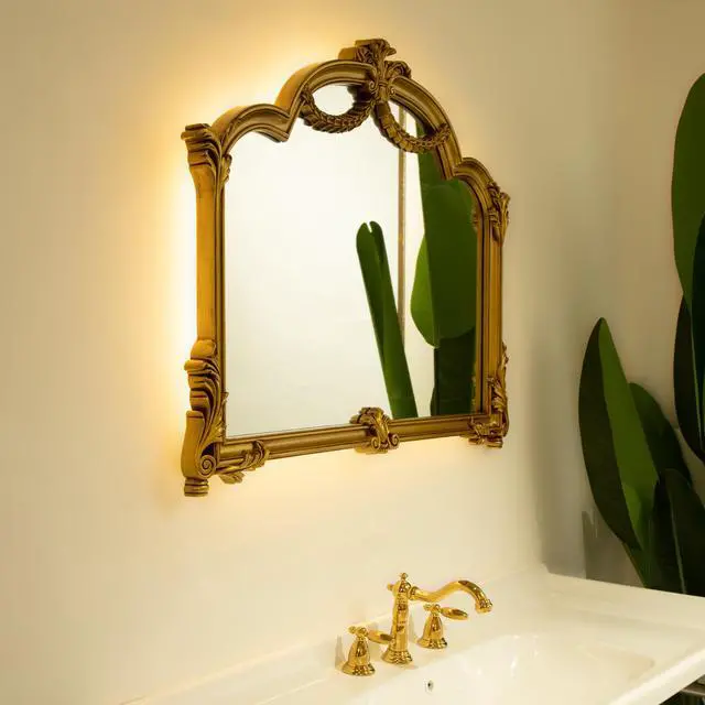 Alt view image 2 of 7 - 35'' VITI Mirror, Baroque Revival Style PU Mirror with An Ornate Golden Frame, Suitable for Bathroom, Bedroom, Living Room, Corridor, Entryway, etc.