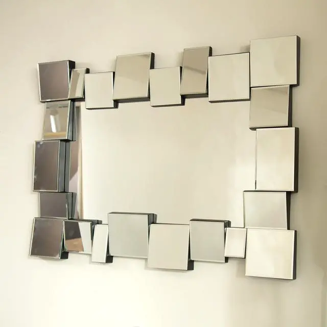 Alt view image 7 of 7 - 30'' Reage Mirror, Wall-mounted Geometric Square-spliced PU Art Decorative Mirror, Suitable for Bathroom, Bedroom, Living Room, Corridor, Entryway, etc.