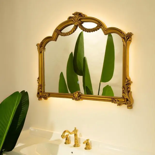 Alt view image 5 of 7 - 35'' VITI Mirror, Baroque Revival Style PU Mirror with An Ornate Golden Frame, Suitable for Bathroom, Bedroom, Living Room, Corridor, Entryway, etc.