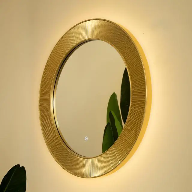 Alt view image 5 of 7 - 31'' Cyclis Mirror, Thick Gold Frame PU Art Decorative Mirror, Three Color Temperatures are Available, Suitable for Bathroom, Bedroom, Living Room, Corridor, Entryway, etc.