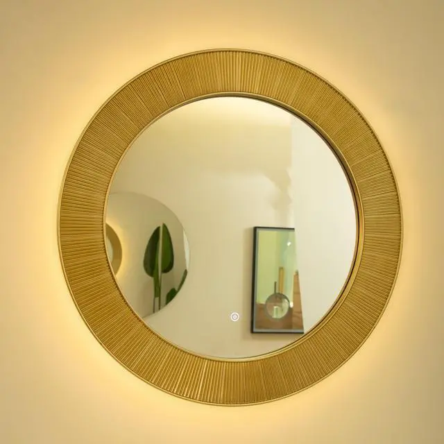 Alt view image 3 of 7 - 31'' Cyclis Mirror, Thick Gold Frame PU Art Decorative Mirror, Three Color Temperatures are Available, Suitable for Bathroom, Bedroom, Living Room, Corridor, Entryway, etc.
