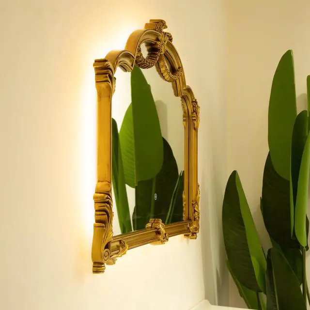 Alt view image 6 of 7 - 35'' VITI Mirror, Baroque Revival Style PU Mirror with An Ornate Golden Frame, Suitable for Bathroom, Bedroom, Living Room, Corridor, Entryway, etc.
