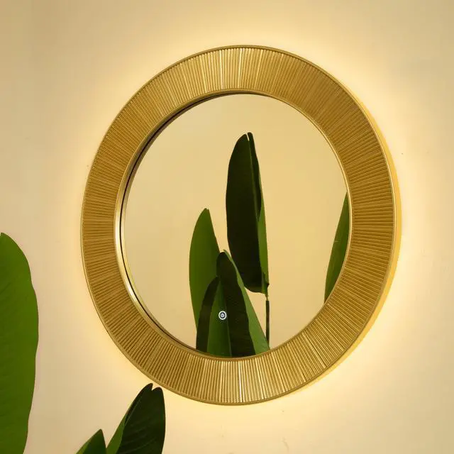 Alt view image 2 of 7 - 31'' Cyclis Mirror, Thick Gold Frame PU Art Decorative Mirror, Three Color Temperatures are Available, Suitable for Bathroom, Bedroom, Living Room, Corridor, Entryway, etc.