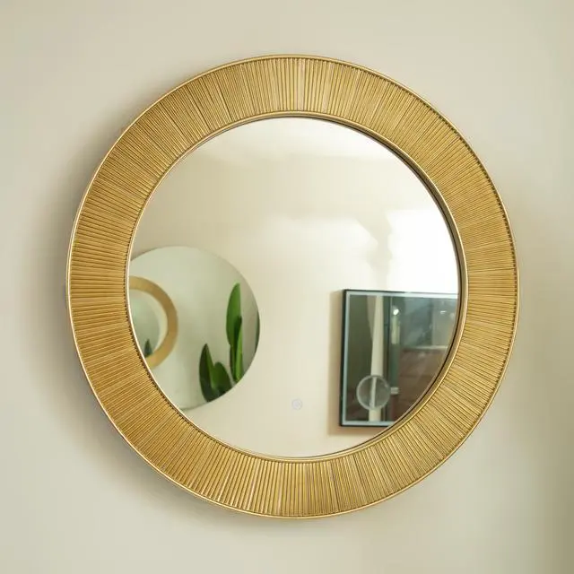 Alt view image 6 of 7 - 31'' Cyclis Mirror, Thick Gold Frame PU Art Decorative Mirror, Three Color Temperatures are Available, Suitable for Bathroom, Bedroom, Living Room, Corridor, Entryway, etc.