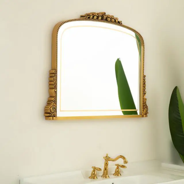 Alt view image 2 of 7 - 35'' Velora Mirror, Exquisite Retro-style Irregular PU Art Decorative Mirror, Three Color Temperatures are Available, Suitable for Bathroom, Bedroom, Living Room, Corridor, Entryway, etc.