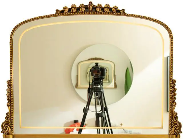 Main image of 35'' Velora Mirror, Exquisite Retro-style Irregular PU Art Decorative Mirror, Three Color Temperatures are Available, Suitable for Bathroom, Bedroom, Living Room, Corridor, Entryway, etc.