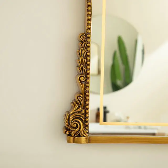 Alt view image 7 of 7 - 35'' Velora Mirror, Exquisite Retro-style Irregular PU Art Decorative Mirror, Three Color Temperatures are Available, Suitable for Bathroom, Bedroom, Living Room, Corridor, Entryway, etc.