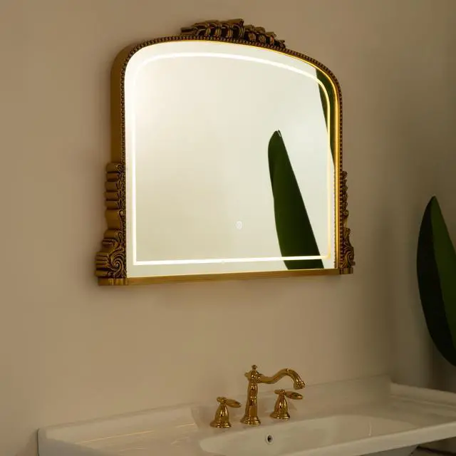 Alt view image 6 of 7 - 35'' Velora Mirror, Exquisite Retro-style Irregular PU Art Decorative Mirror, Three Color Temperatures are Available, Suitable for Bathroom, Bedroom, Living Room, Corridor, Entryway, etc.