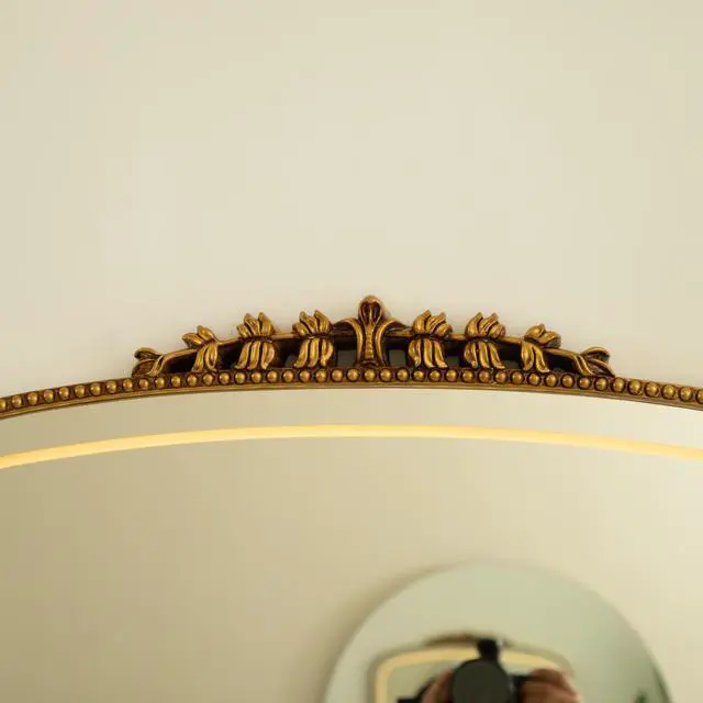 Alt view image 4 of 7 - 35'' Velora Mirror, Exquisite Retro-style Irregular PU Art Decorative Mirror, Three Color Temperatures are Available, Suitable for Bathroom, Bedroom, Living Room, Corridor, Entryway, etc.