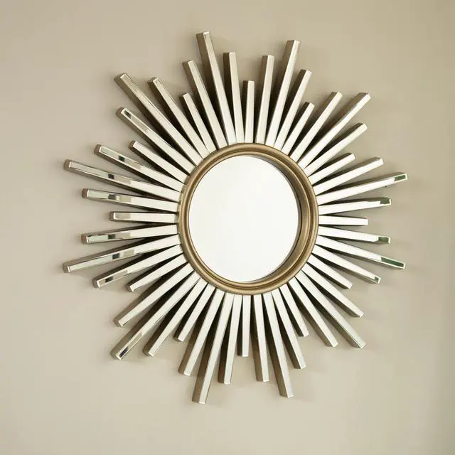 Alt view image 2 of 7 - 33'' Gemme Mirror, Luxury Style PU Sunburst-shaped Art Decorative Mirror, Suitable for Bathroom, Bedroom, Living Room, Corridor, Entryway, etc.