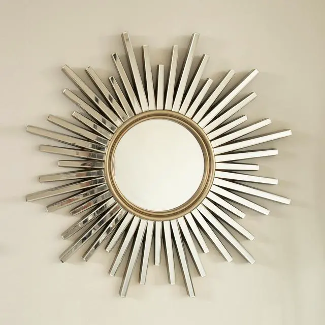 Alt view image 7 of 7 - 33'' Gemme Mirror, Luxury Style PU Sunburst-shaped Art Decorative Mirror, Suitable for Bathroom, Bedroom, Living Room, Corridor, Entryway, etc.