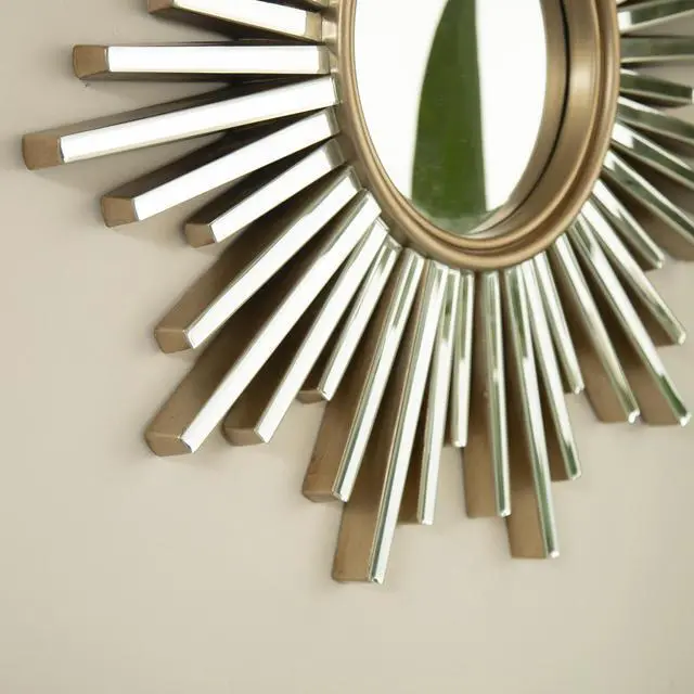 Alt view image 6 of 7 - 33'' Gemme Mirror, Luxury Style PU Sunburst-shaped Art Decorative Mirror, Suitable for Bathroom, Bedroom, Living Room, Corridor, Entryway, etc.