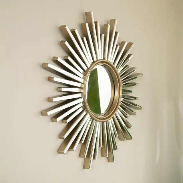 Alt view image 5 of 7 - 33'' Gemme Mirror, Luxury Style PU Sunburst-shaped Art Decorative Mirror, Suitable for Bathroom, Bedroom, Living Room, Corridor, Entryway, etc.