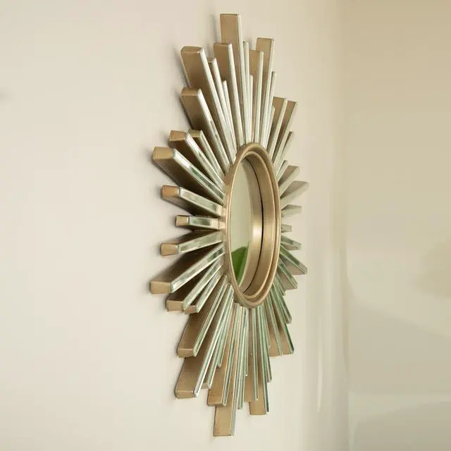 Alt view image 4 of 7 - 33'' Gemme Mirror, Luxury Style PU Sunburst-shaped Art Decorative Mirror, Suitable for Bathroom, Bedroom, Living Room, Corridor, Entryway, etc.