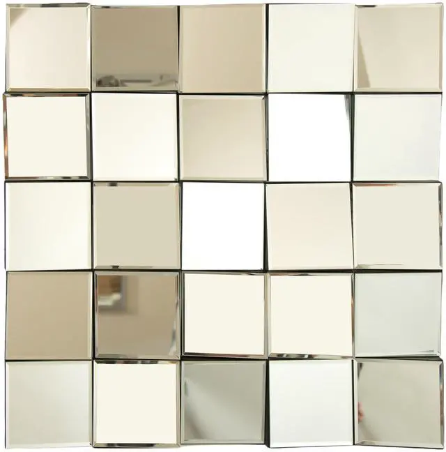 Main image of 24'' Plash Mirror, 3D Square Splicing Artistic PU Material Decorative Mirror, Suitable for Bathroom, Bedroom, Living Room, Corridor, Entryway, etc.