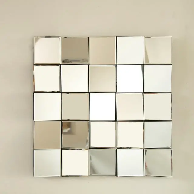 Alt view image 2 of 7 - 24'' Plash Mirror, 3D Square Splicing Artistic PU Material Decorative Mirror, Suitable for Bathroom, Bedroom, Living Room, Corridor, Entryway, etc.