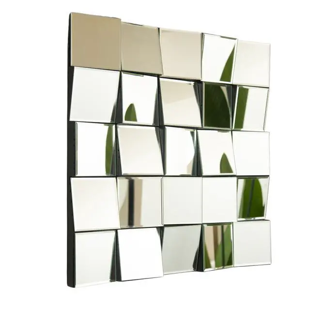 Alt view image 3 of 7 - 24'' Plash Mirror, 3D Square Splicing Artistic PU Material Decorative Mirror, Suitable for Bathroom, Bedroom, Living Room, Corridor, Entryway, etc.