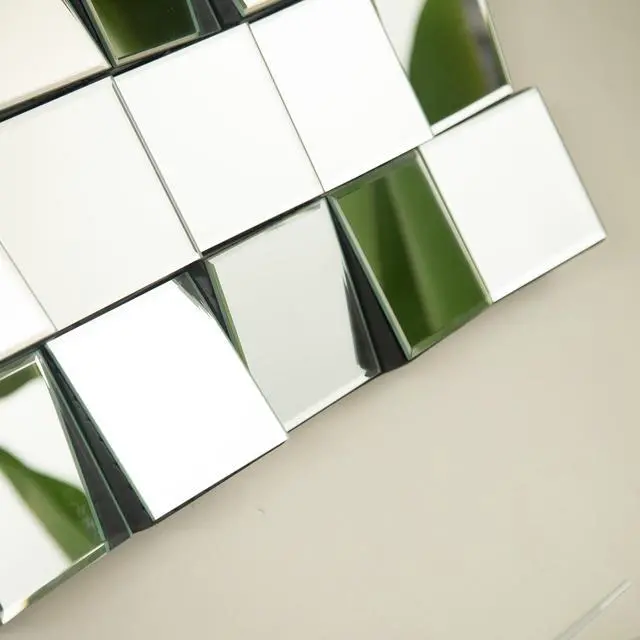 Alt view image 4 of 7 - 24'' Plash Mirror, 3D Square Splicing Artistic PU Material Decorative Mirror, Suitable for Bathroom, Bedroom, Living Room, Corridor, Entryway, etc.