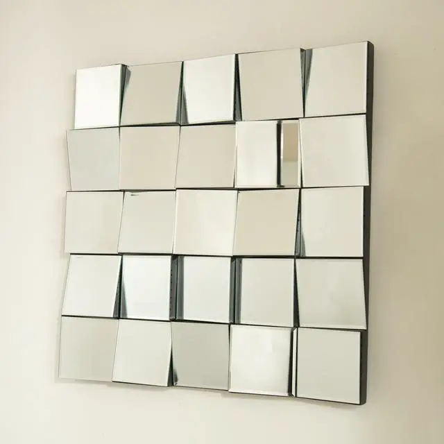 Alt view image 5 of 7 - 24'' Plash Mirror, 3D Square Splicing Artistic PU Material Decorative Mirror, Suitable for Bathroom, Bedroom, Living Room, Corridor, Entryway, etc.