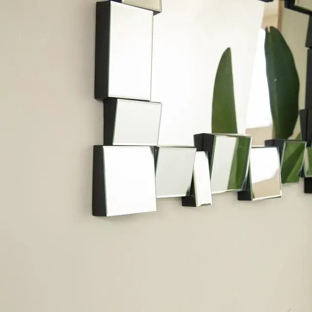Alt view image 4 of 7 - 30'' Reage Mirror, Wall-mounted Geometric Square-spliced PU Art Decorative Mirror, Suitable for Bathroom, Bedroom, Living Room, Corridor, Entryway, etc.