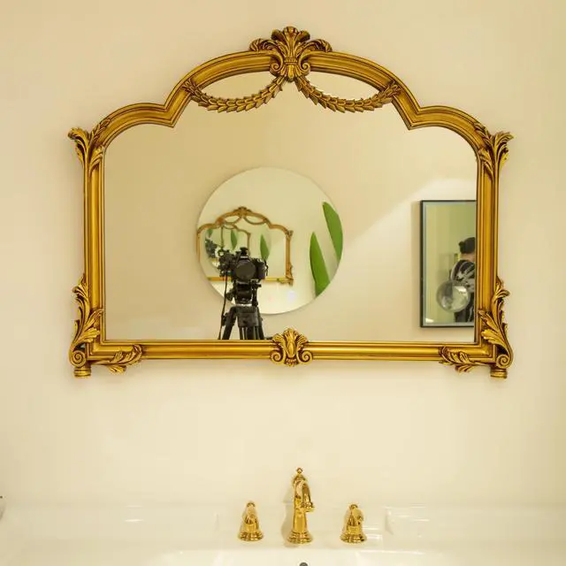 Alt view image 3 of 7 - 35'' VITI Mirror, Baroque Revival Style PU Mirror with An Ornate Golden Frame, Suitable for Bathroom, Bedroom, Living Room, Corridor, Entryway, etc.