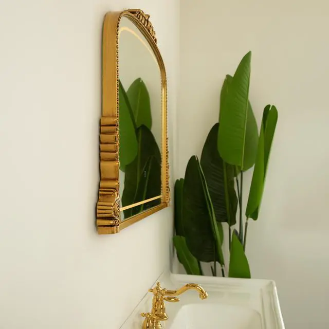 Alt view image 3 of 7 - 35'' Velora Mirror, Exquisite Retro-style Irregular PU Art Decorative Mirror, Three Color Temperatures are Available, Suitable for Bathroom, Bedroom, Living Room, Corridor, Entryway, etc.