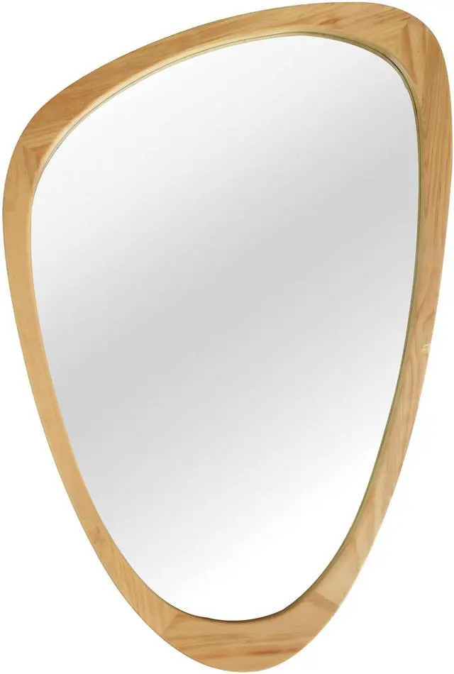 Alt view image 7 of 7 - OAK Color 24"x36" Irregular Solid Wood Frame Decorative Mirror,For Bedroom, Bathroom, Living Room, Entryway