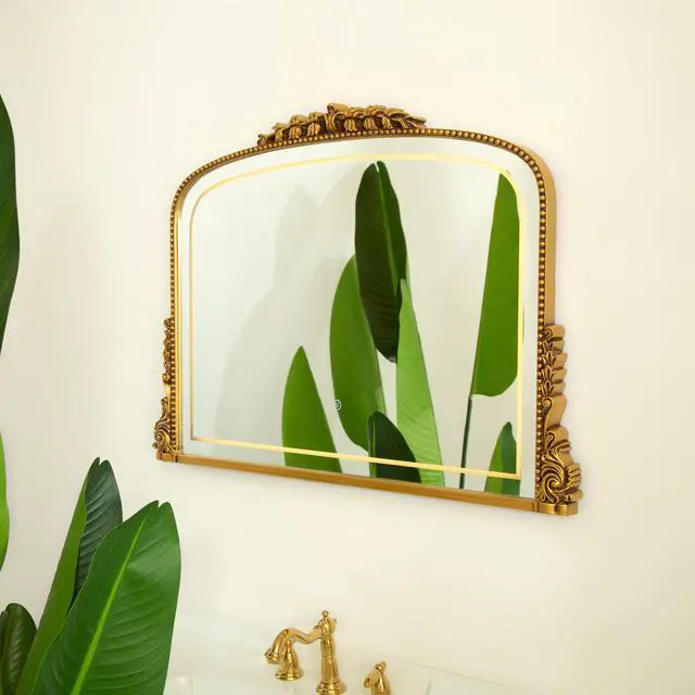 Alt view image 5 of 7 - 35'' Velora Mirror, Exquisite Retro-style Irregular PU Art Decorative Mirror, Three Color Temperatures are Available, Suitable for Bathroom, Bedroom, Living Room, Corridor, Entryway, etc.