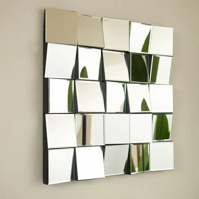 Alt view image 6 of 7 - 24'' Plash Mirror, 3D Square Splicing Artistic PU Material Decorative Mirror, Suitable for Bathroom, Bedroom, Living Room, Corridor, Entryway, etc.