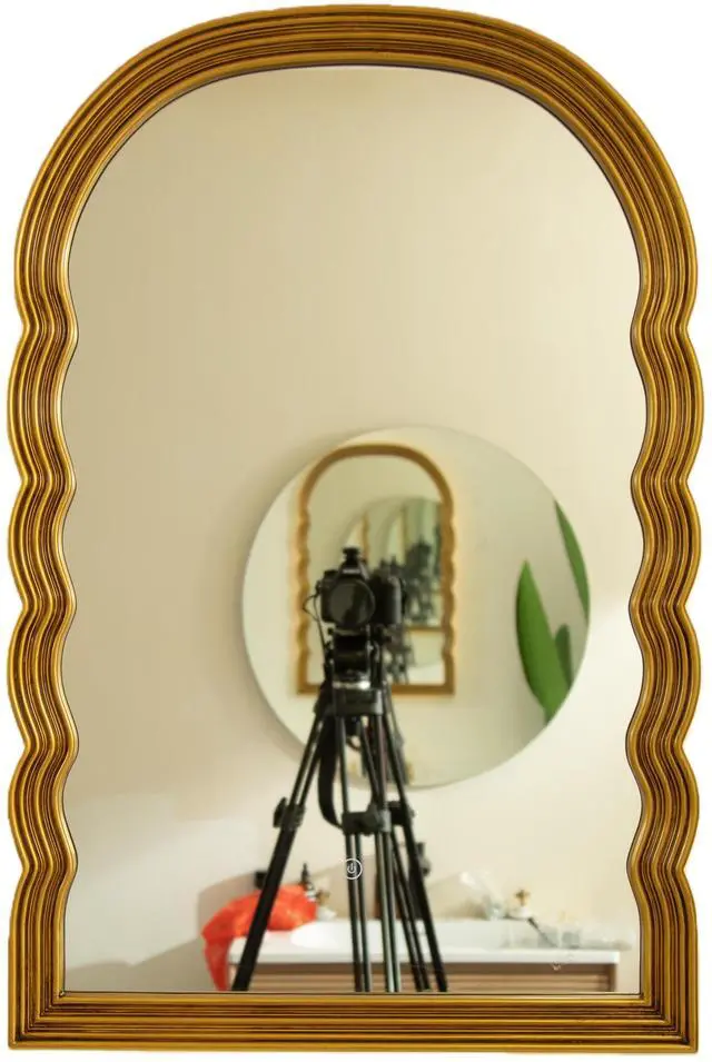 Main image of 24'' Lumina Mirror, Golden Scalloped Sides Retro-style Arched PU Decorative Mirror, Three Color Temperatures are Available, Suitable for Bathroom, Bedroom, Living Room, Corridor, Entryway, etc.