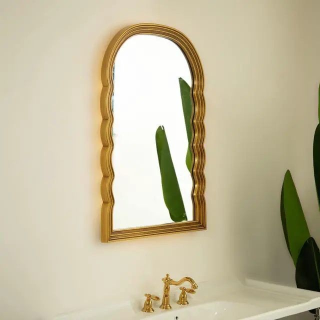 Alt view image 7 of 7 - 24'' Lumina Mirror, Golden Scalloped Sides Retro-style Arched PU Decorative Mirror, Three Color Temperatures are Available, Suitable for Bathroom, Bedroom, Living Room, Corridor, Entryway, etc.