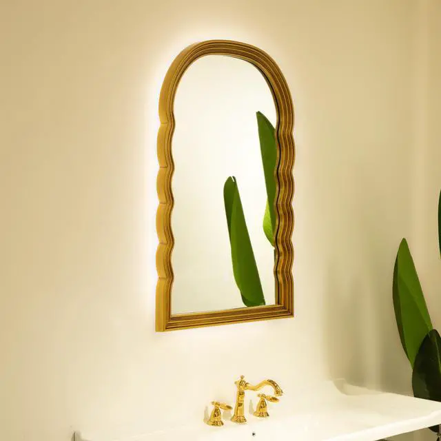 Alt view image 3 of 7 - 24'' Lumina Mirror, Golden Scalloped Sides Retro-style Arched PU Decorative Mirror, Three Color Temperatures are Available, Suitable for Bathroom, Bedroom, Living Room, Corridor, Entryway, etc.