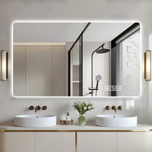 Alt view image 4 of 7 - Wall mounted LED lighting mirror/bathroom mirror/full-length mirror/makeup mirror, three color lighting+dimming+IP44 waterproof+anti fog+touch switch 24 × 48 inches