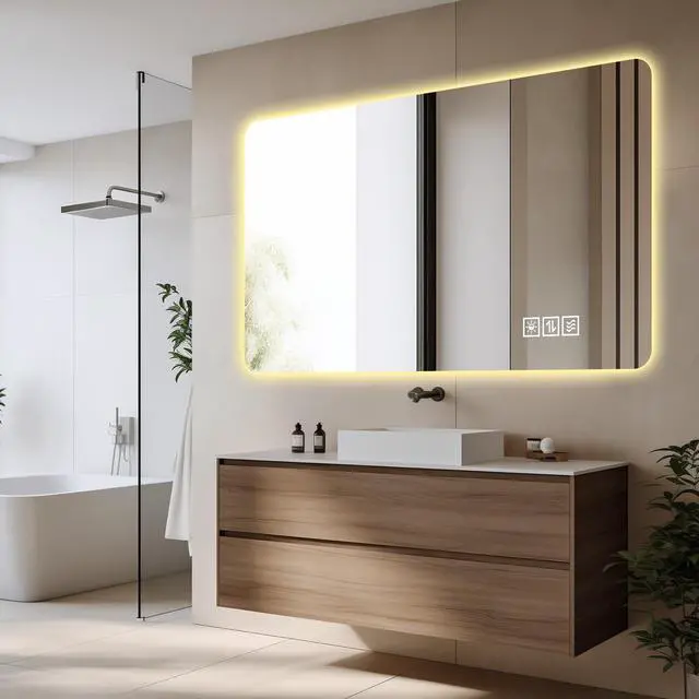 Alt view image 5 of 7 - Wall mounted LED lighting mirror/bathroom mirror/full-length mirror/makeup mirror, three color lighting+dimming+IP44 waterproof+anti fog+touch switch 24 × 48 inches