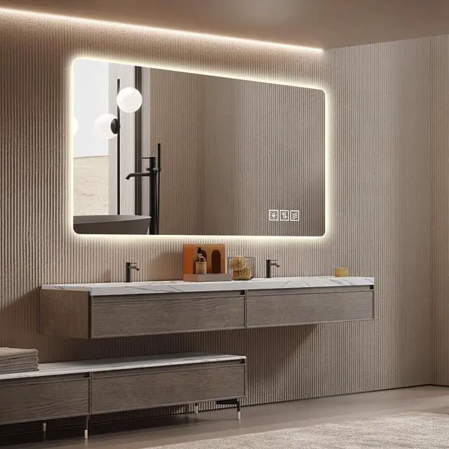 Alt view image 6 of 7 - Wall mounted LED lighting mirror/bathroom mirror/full-length mirror/makeup mirror, three color lighting+dimming+IP44 waterproof+anti fog+touch switch 24 × 48 inches
