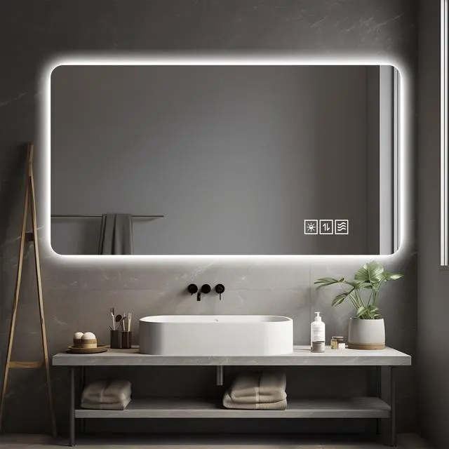 Alt view image 7 of 7 - Wall mounted LED lighting mirror/bathroom mirror/full-length mirror/makeup mirror, three color lighting+dimming+IP44 waterproof+anti fog+touch switch 24 × 48 inches