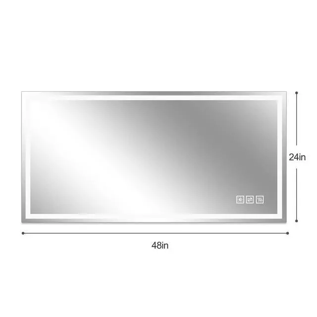 Alt view image 3 of 7 - 48 in. x 24 in. LED Bathroom Vanity Wall Mirror with Straight-Edge Design, Frosted Glass Finish, Anti-Fog, Dimmable 3 Color Lighting, Copper-Free Silver Glass