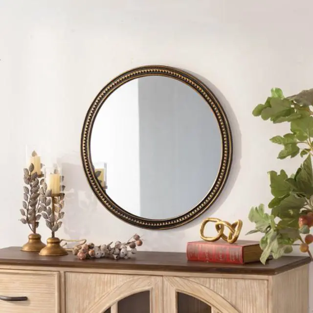 Alt view image 2 of 7 - Round Decorative Wall Mirror, Vintage Gold Beaded Frame, for Living Room/Bedroom/Bathroom Home Decor