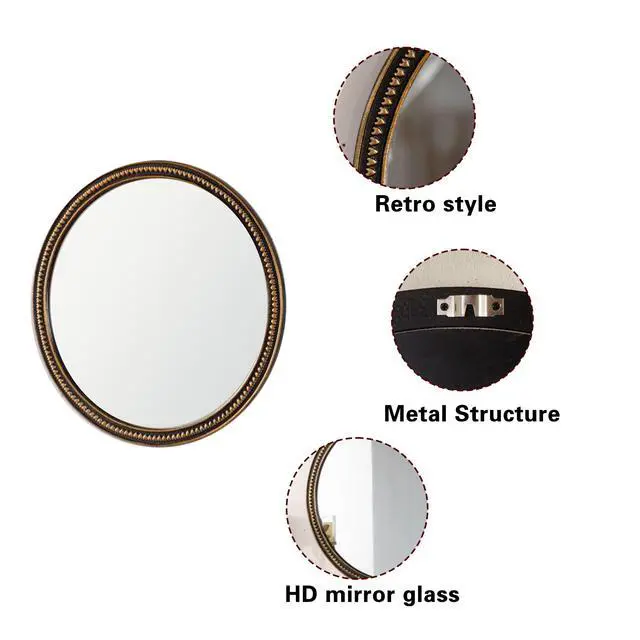 Alt view image 7 of 7 - Round Decorative Wall Mirror, Vintage Gold Beaded Frame, for Living Room/Bedroom/Bathroom Home Decor