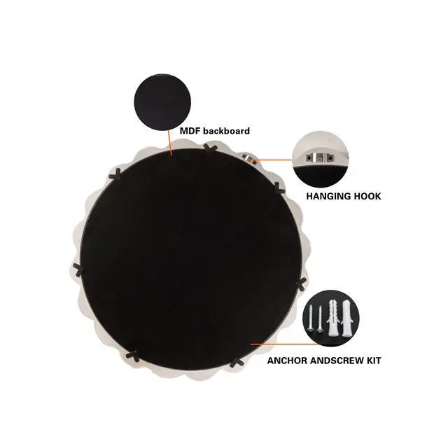 Alt view image 6 of 7 - White Scalloped Round Wall Mirror, Wavy Frame for Living Room/Bedroom/Bathroom Decor