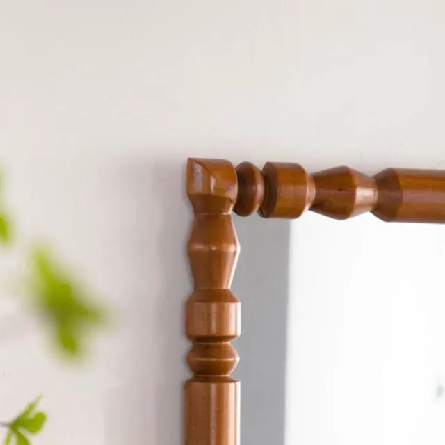 Alt view image 4 of 7 - Vintage Wooden Carved Wall Mirror, Decorative Column Frame for Living Room/Entryway Retro Decor