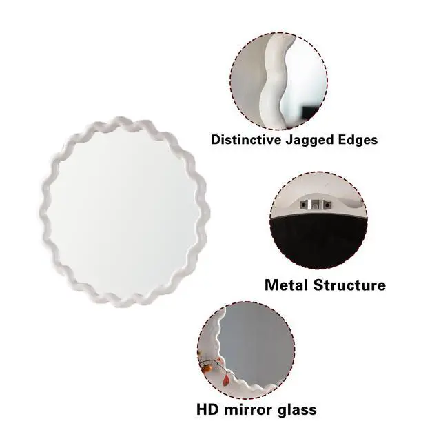 Alt view image 7 of 7 - White Scalloped Round Wall Mirror, Wavy Frame for Living Room/Bedroom/Bathroom Decor