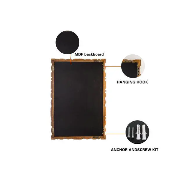 Alt view image 7 of 7 - Vintage Wooden Carved Wall Mirror, Decorative Column Frame for Living Room/Entryway Retro Decor