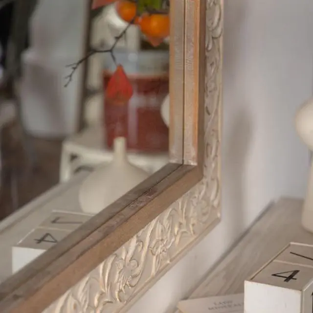 Alt view image 6 of 7 - Vintage Carved Pattern Rectangular Wall Mirror, Ornate Frame for Living Room/Bedroom Retro Decor
