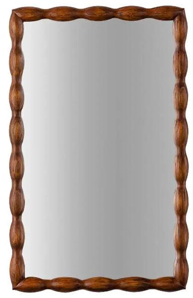 Main image of 36.02" Mid-Century Modern Swirl Wood Frame Mirror - Solid Wood & MDF Wall-Mounted Full-Length Mirror, Brown Decorative Mirror for Bedroom/Living Room