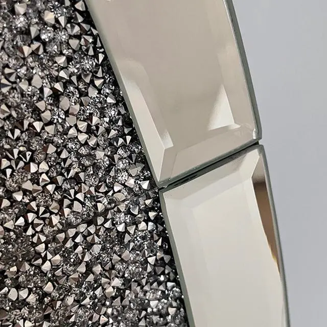 Alt view image 7 of 7 - 33.46"(85cm)Crystal Crush Diamond Sparkly round Silver Mirror for Wall Decoration
