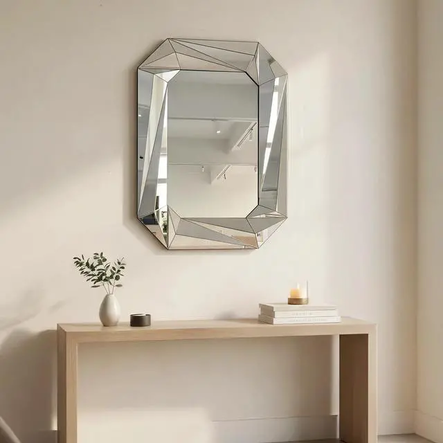 Alt view image 3 of 7 - Diamond Shaped Large Wall Mirror for Decor Elegant Living Room, Modern Beveled Edge Frameless Accent Mirror for Entryway, Dining Room, Bathroom